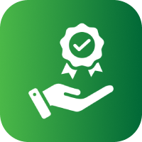 Committed to Excellence Hand holding a checkmark badge icon.